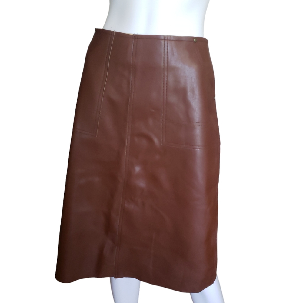 Oak+Fort Brown Leather Skirt polyurethane 100% CA AN148388 Made In Korea Sz M